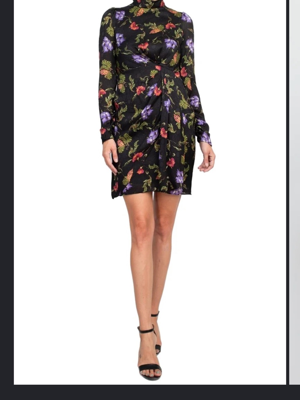 Taylor Black Midi Dress with Multicolor Floral Accents